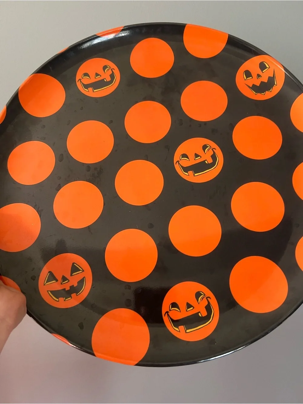 Halloween Orange Polka Dot Jack-O'-Lantern Serving Plate